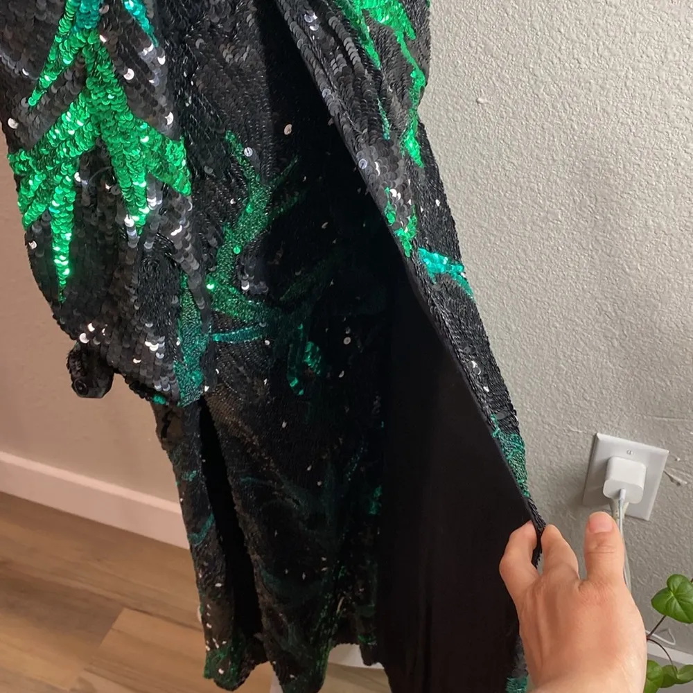 ATTICO Elegant‎ Sequin Wrap Dress Black and Green, Long Sleeve Maxi Dress Size40 Blue Size 40 - Image 8