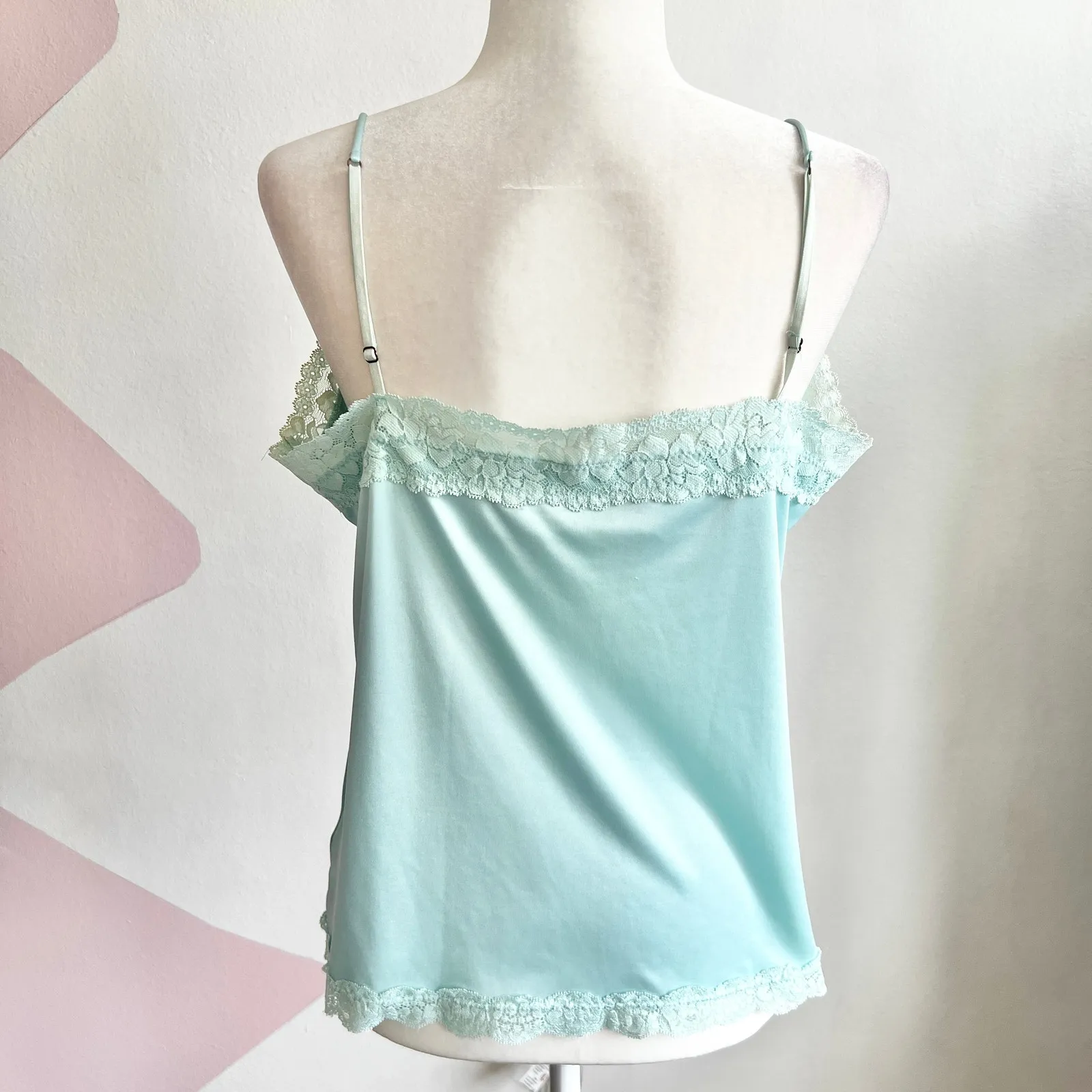 Vintage Lace‎ Trim Tank Top, Coquette Y2K Fairycore 2000s Pastel Soft Girl Large Blue - Image 3