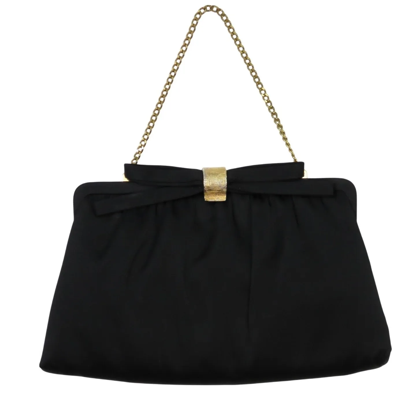1950s Vintage After Five Black Clutch Bag Evening Bag With Bow Chain Strap - Image 2