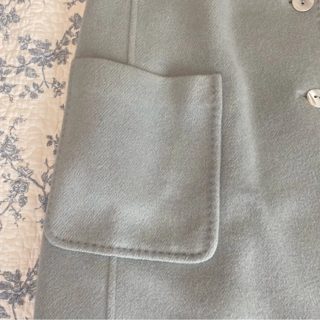 Lafayette 148 New York Blue Single Breasted Pea Coat Angora, Silk, and Wool Size 14 - Image 6