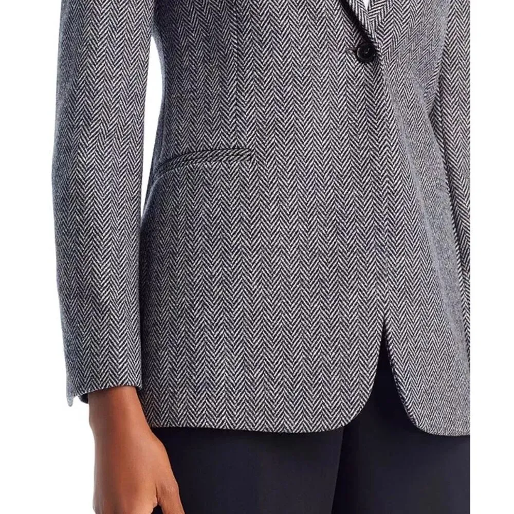 Theory Black Gray Slim Button Jacket Abbot Knit Chevron Herringbone Stretch 8 - Image 9