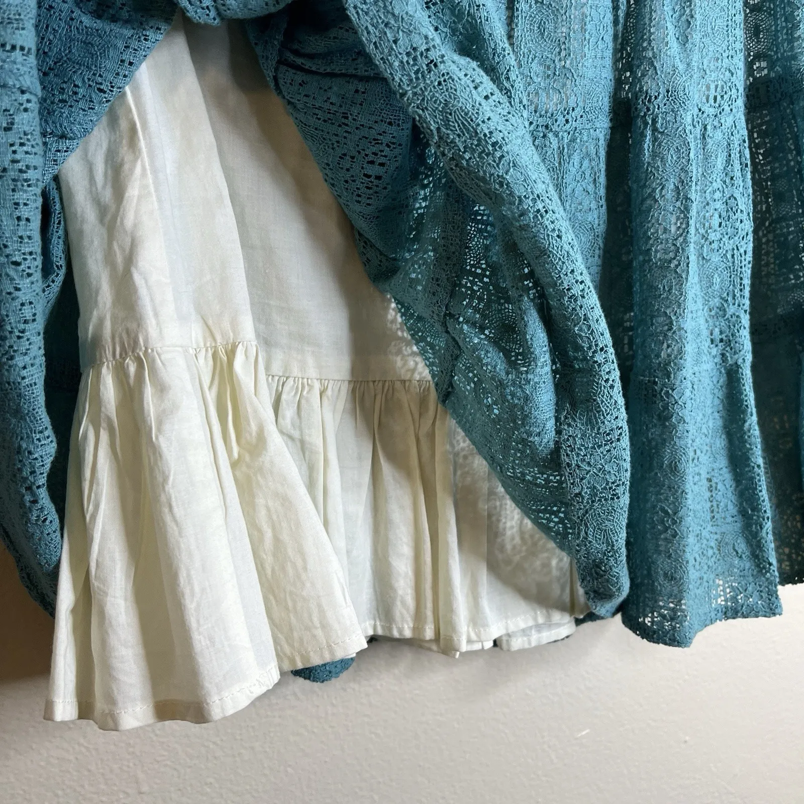 Women's Mini Skirt Tiered A Line Full Coquette Preppy Lace Teal Boho S Esley - Image 2