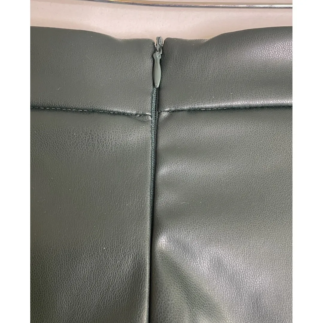 Kate Kasin Womens XL Green Faux Leather Midi Skirt Pockets Back Slit‎ Preppy NEW - Image 9