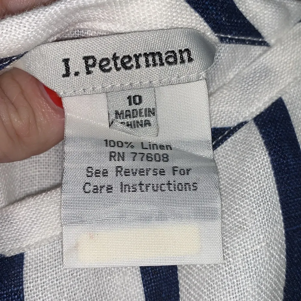 J. Peterman Blue White Stripe 100% Linen Jumpsuit Size 10 - Image 5