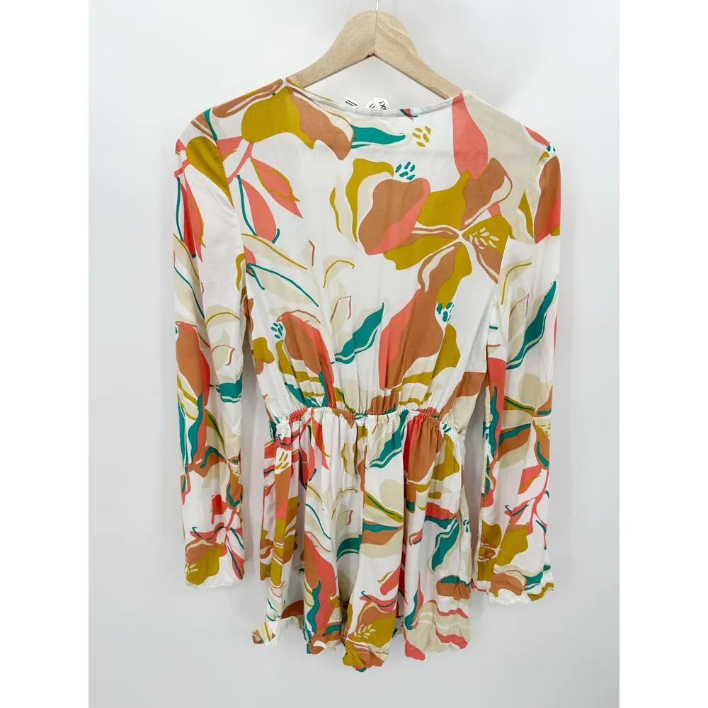 Roxy Here Women Floral Romper Size XS We Are White Boho Hippie Festival Retro - Image 2