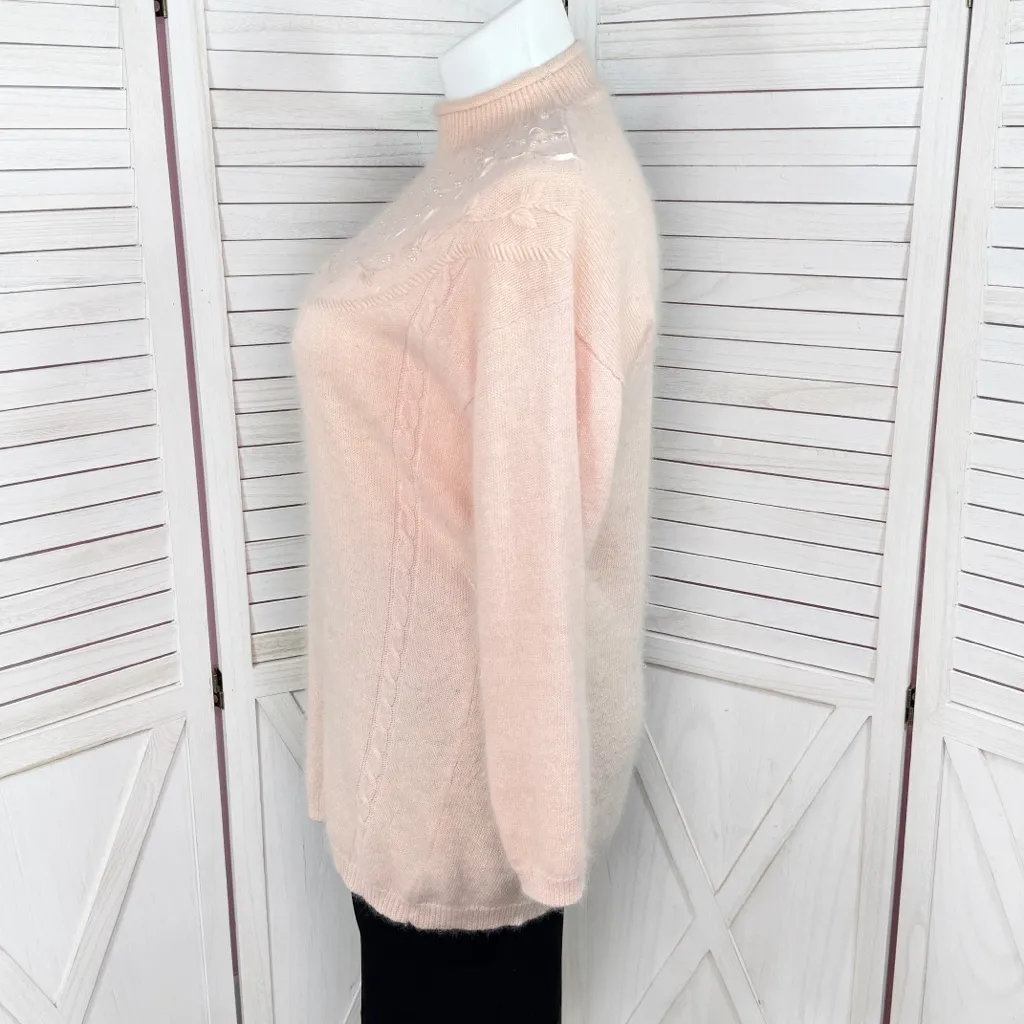 Vintage Diana Marco Beaded Angora Blend Mock Neck Tunic Sweater Pink 14 16 - Image 2