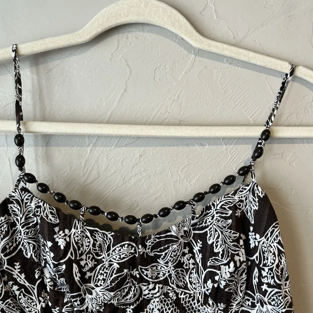 Y2K Floral 90s Beaded Spaghetti Strap Brown 8‎ Cotton Blouse Beach Boho Friends - Image 3