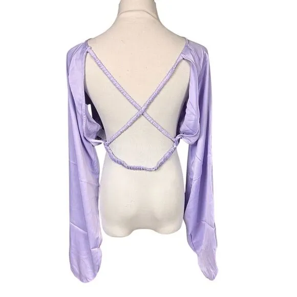 NWT WeWoreWhat Women's Billow Sleeve‎ Blouse Heather Purple Size L Open Back - Image 6