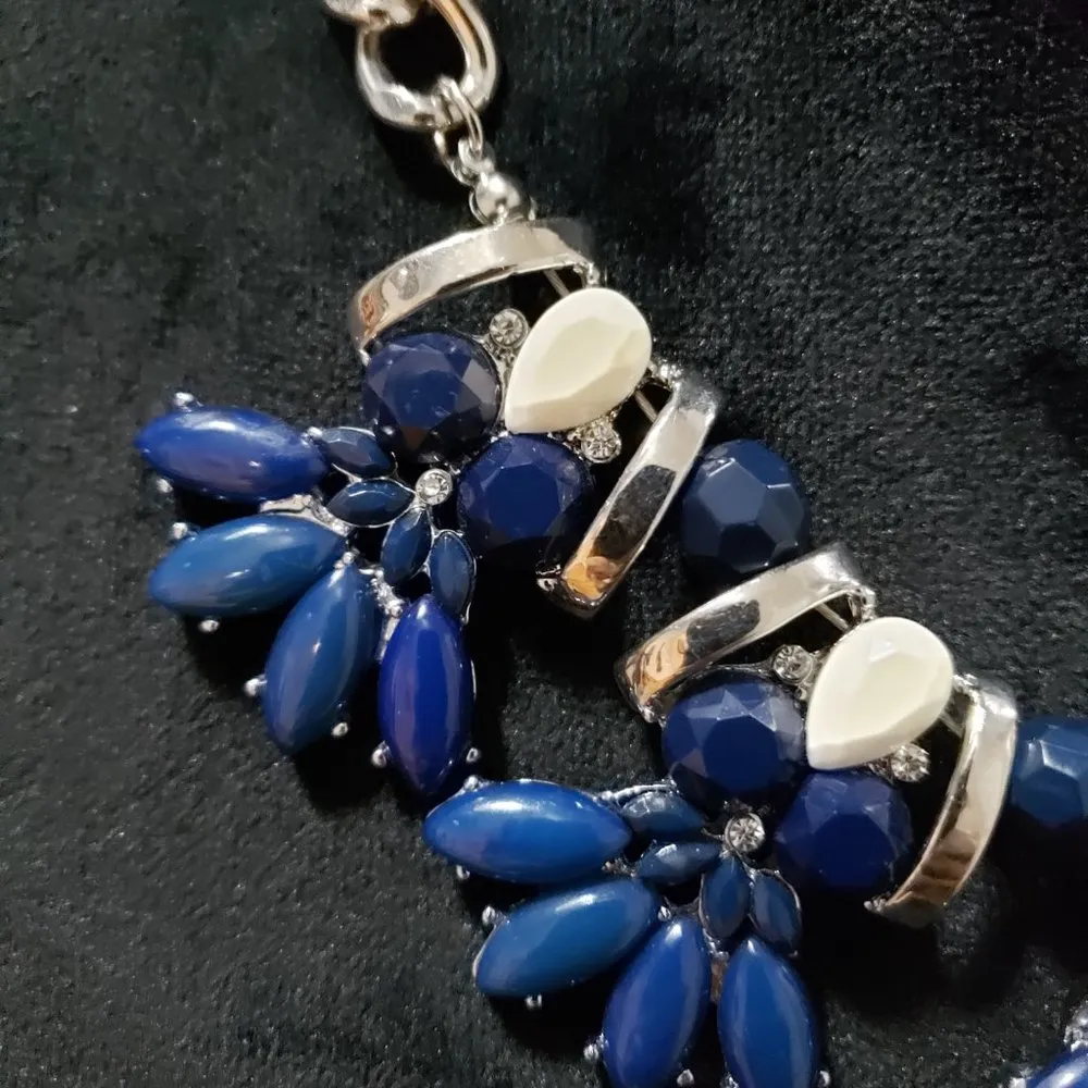 New York Gold Tone & Blue Beaded Teardrop Statement Fashion Jewellery Necklace - Image 5