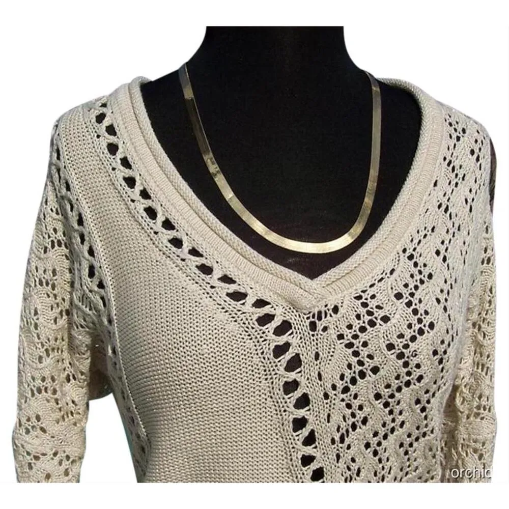 Cache Peek A Boo Metallic Kissed Knit Double V Tie Back Silk Blend Top NWT $118 - Image 4