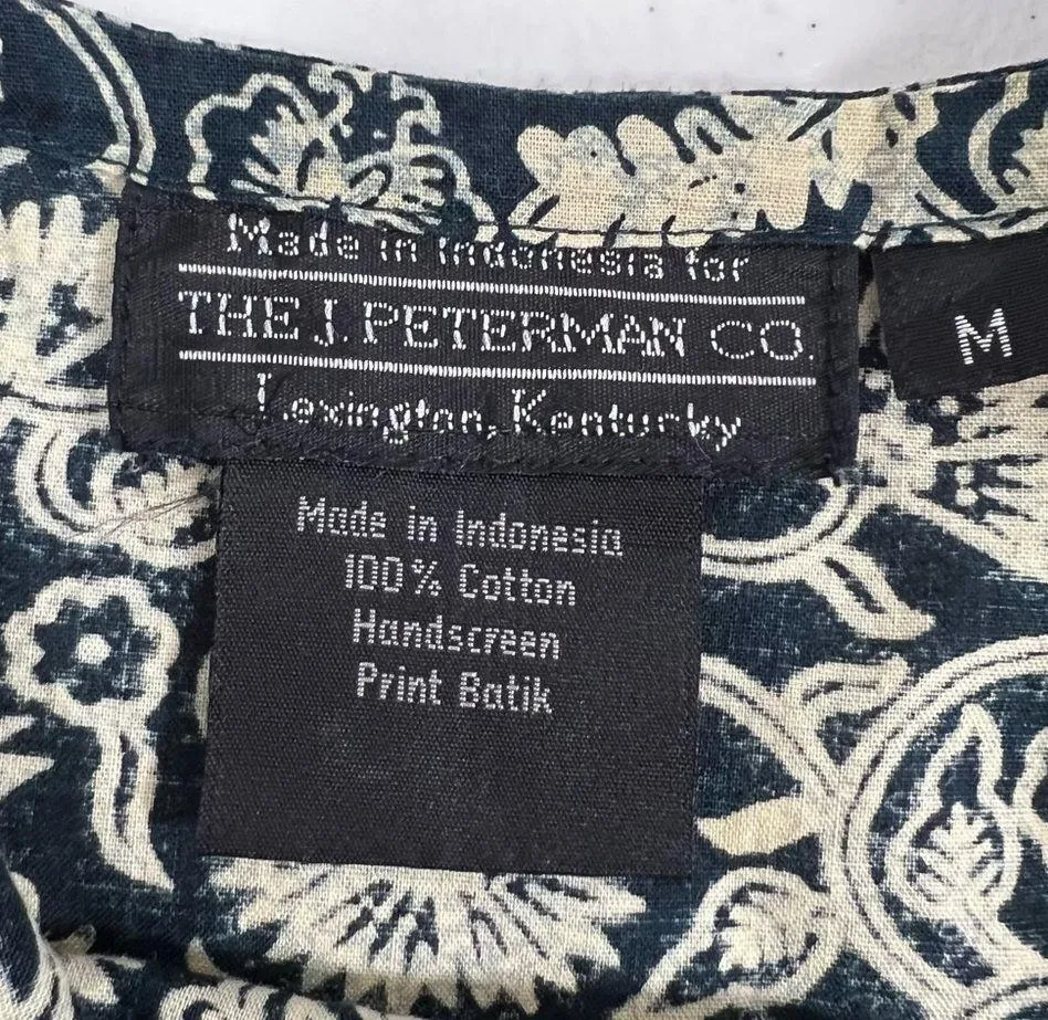 J. Peterman Company Batik Deep Teal Blue/Cream Kaftan Dress Blue Size M - Image 4