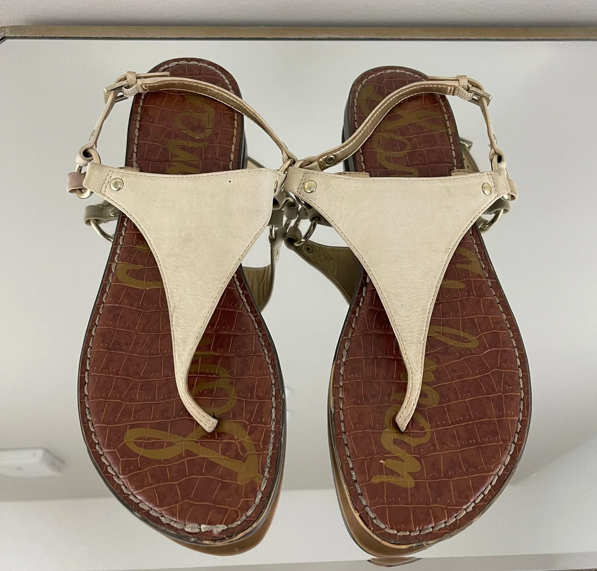 Creme White Nubuck Leather Suede Greta Thong Sandal Flip Flops - Image 7