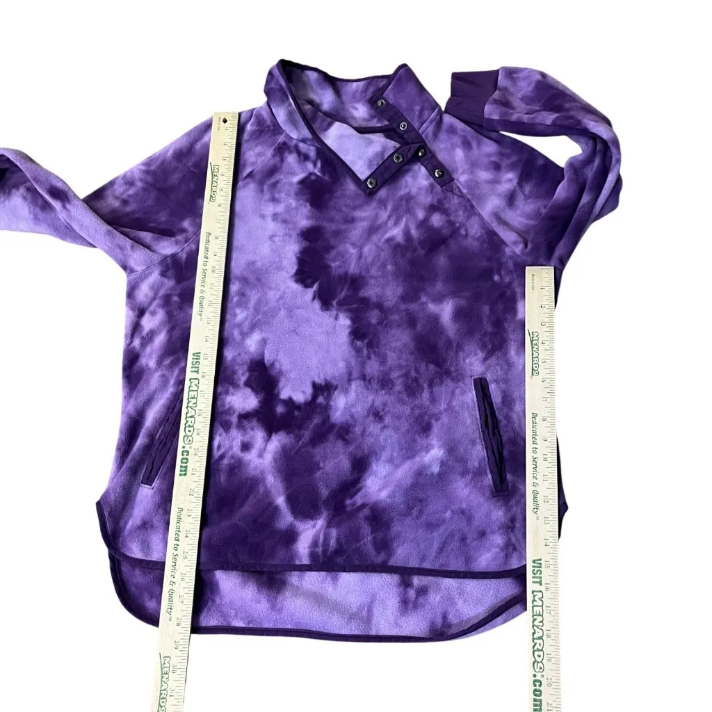 Green Tea Fleece Pullover Womens XL Purple Tie Dye Snap Neck Pockets Used - Image 9