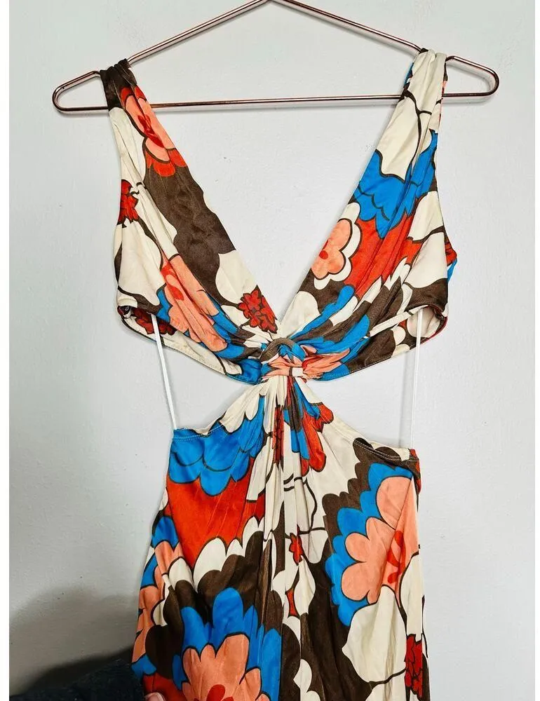 RONNY KOBO Retro Floral Printed Waist Cutout Scoop Back Sammy Cutout Dress Small - Image 13
