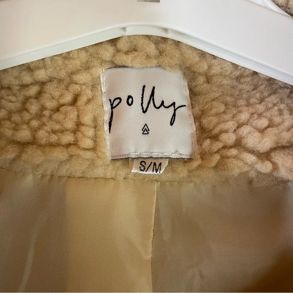 Polly oversized teddy bear tan pixie coat jacket with pockets women size S/M - Image 5