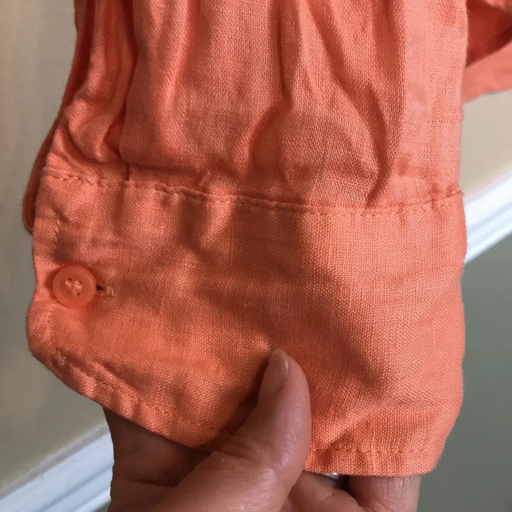 H&M Women’s Linen Orange Button-Up Hi-Low Long Sleeve Shirt - Image 4