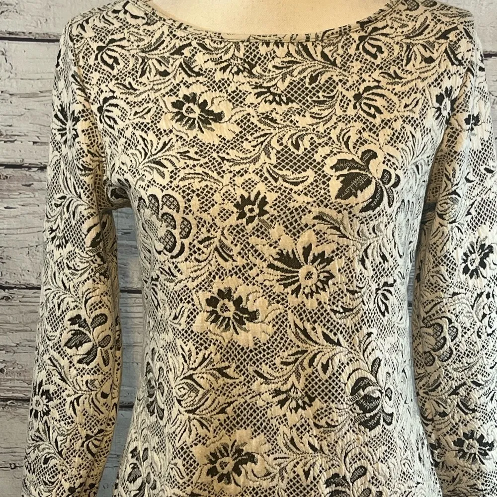 XHILARATION Dress Long Sleeve Bodycon Black & White Floral Design-Large - Image 2