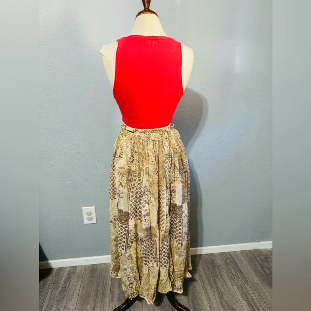 Short Circuit Vintage Women Brown Bohemian Maxi Summer Drawstring Skirt FREESIZE Tan Size undefined - Image 12