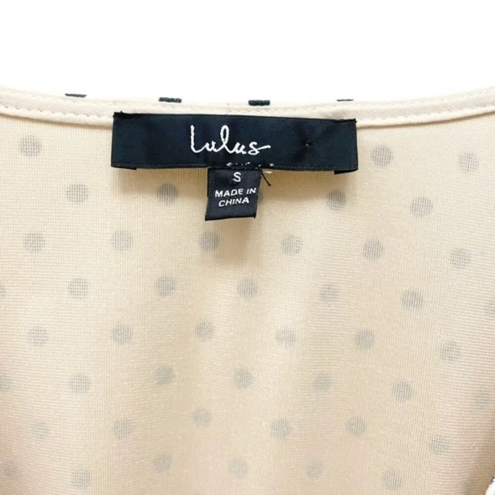 Lulus Top Chic Upgrade Champagne Polka Dot Velvet Smocked Blouse Size Small - Image 11