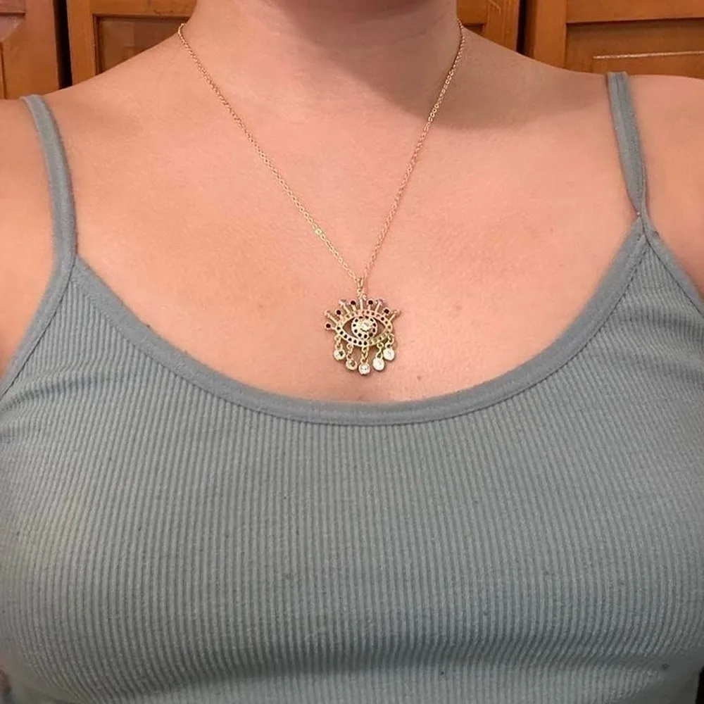 Colorful Rainbow Eye Charm Necklace Gold - Image 2