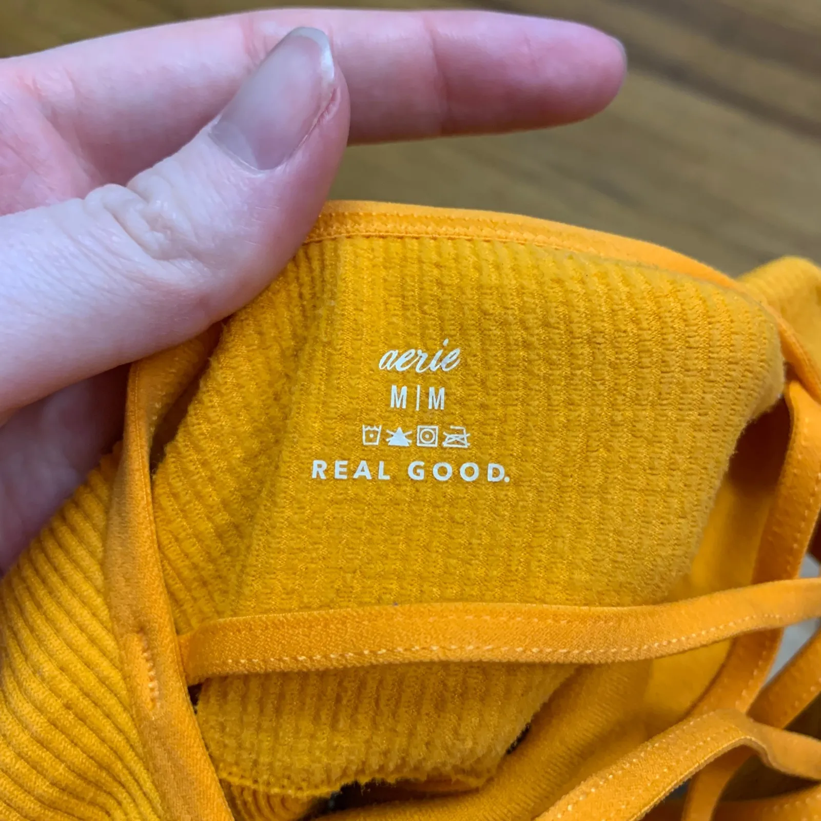 Aerie Ribbed Lace Up Back Crop Top Orange Short Sleeve Women's Size Medium Rib - Image 3