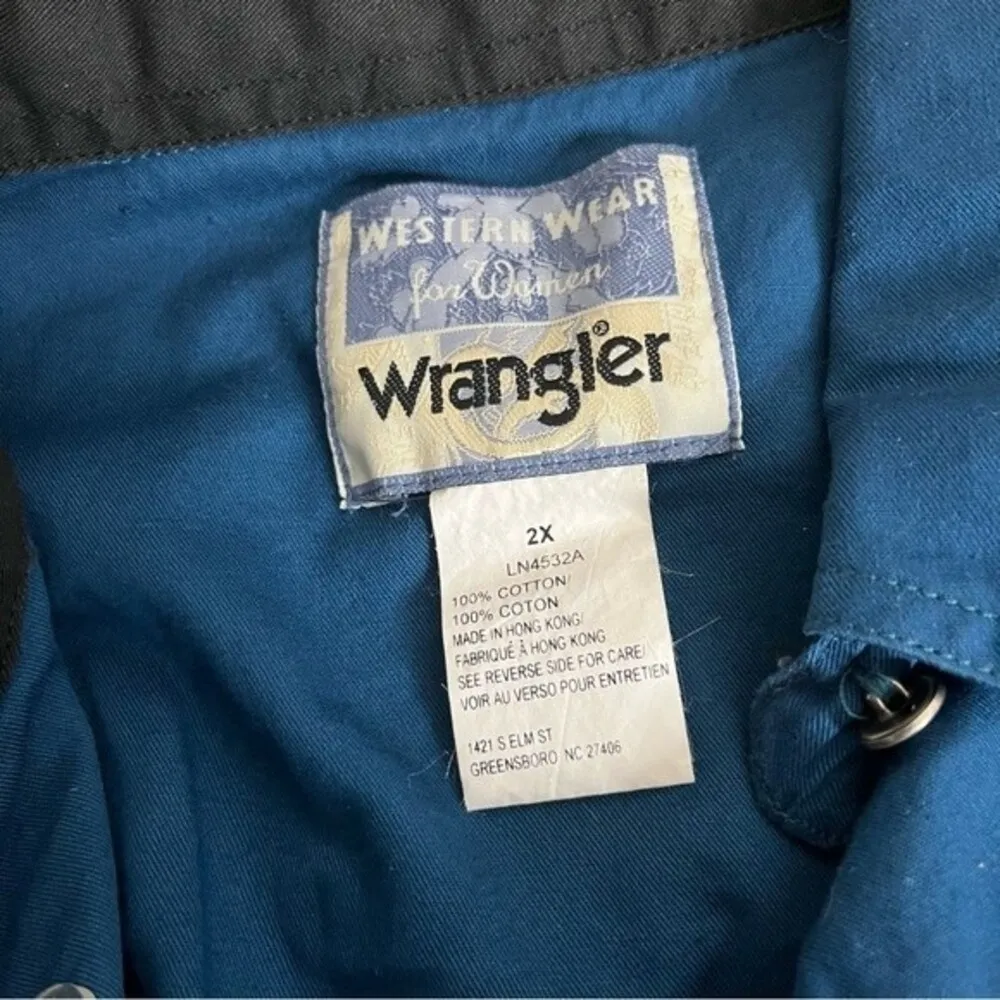WRANGLER Western Teal Shirt Asymmetrical Button Up Vintage Plus Size 2X NOS - Image 6