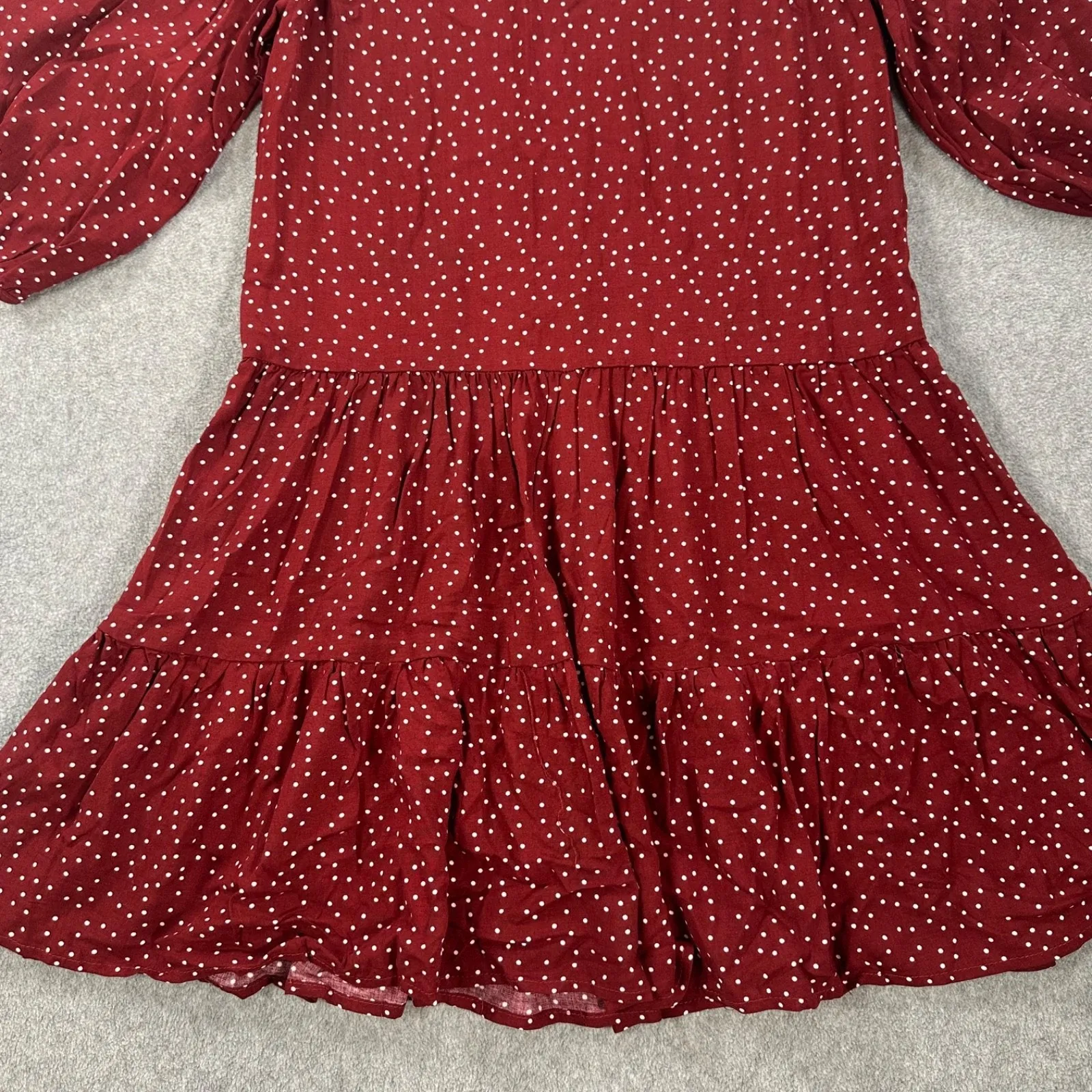 Melrose and Market Polka Dot Dress Women's X-Small Burgundy 3/4 Sleeve Drop Hem - Image 4