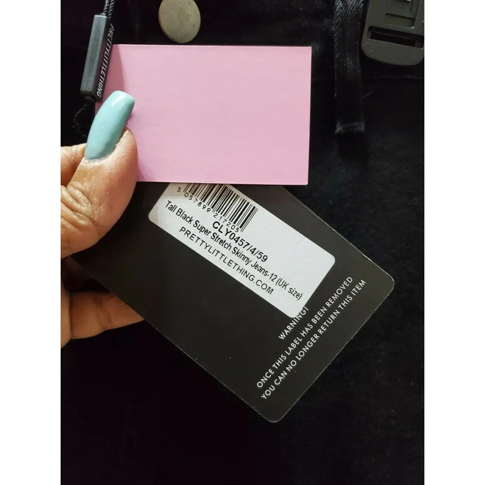 PRETTYLITTLETHING Women's Denim Black Cotton Mid Rise Skinny Leg Jeans Pant 8 - Image 4