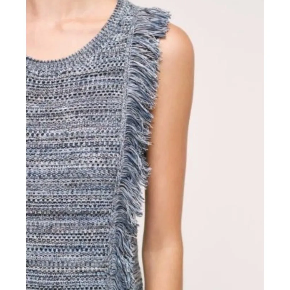 Anthropologie Holding Horses Blue Fringed Kint Sweater Dress Small - Image 3