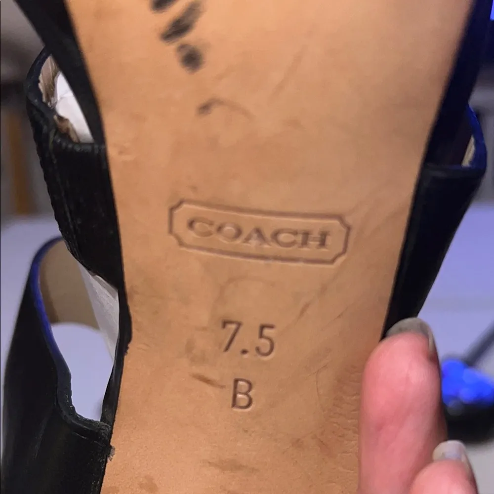 COACH Black Leather Bertta Platform Logo Monogram Slingback Heels Size 7.5 - Image 9