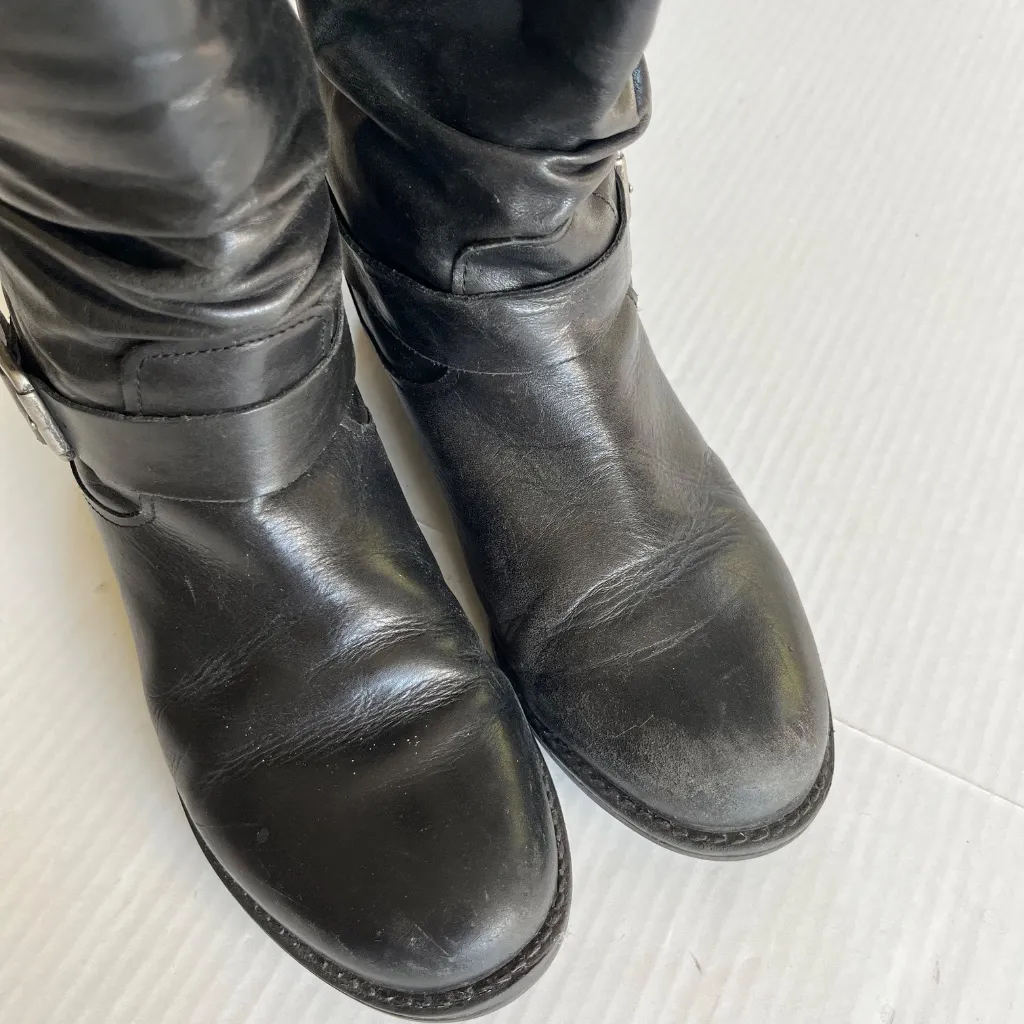 ERIC MICHAEL Sz 39 Laguna Mid Calf Black Leather Boots Moto Pull On - Image 5