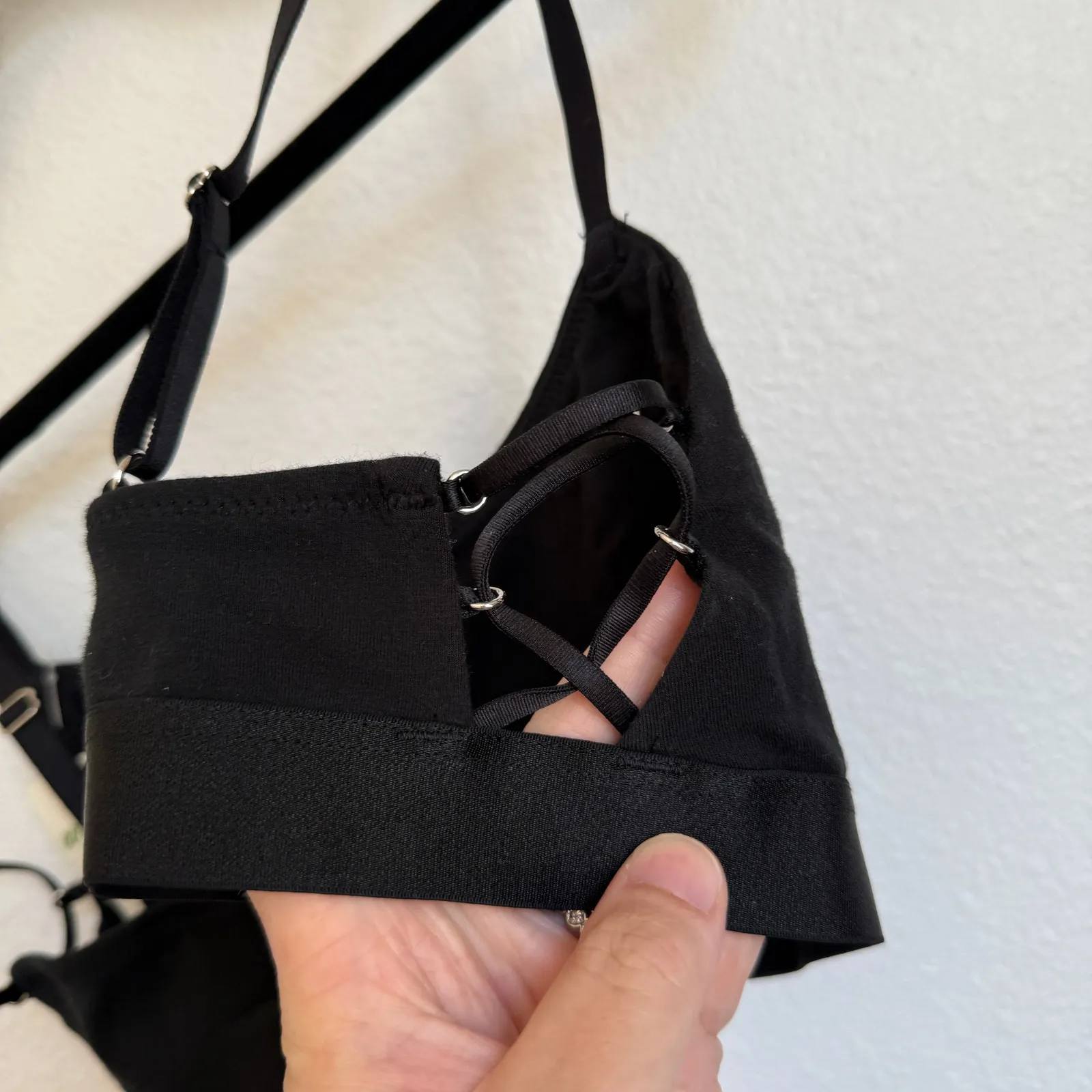 NEW AERIE Sz L Square Neck Strappy Lace Up Unlined Adjustable Bra in Black - Image 3