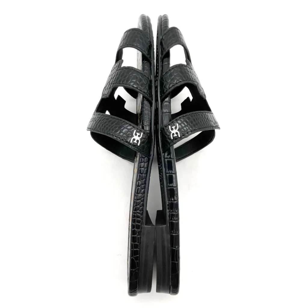 Sam Edelman Bay Slide Sandals Size 9 Black Croco Leather Logo Slides - Image 10