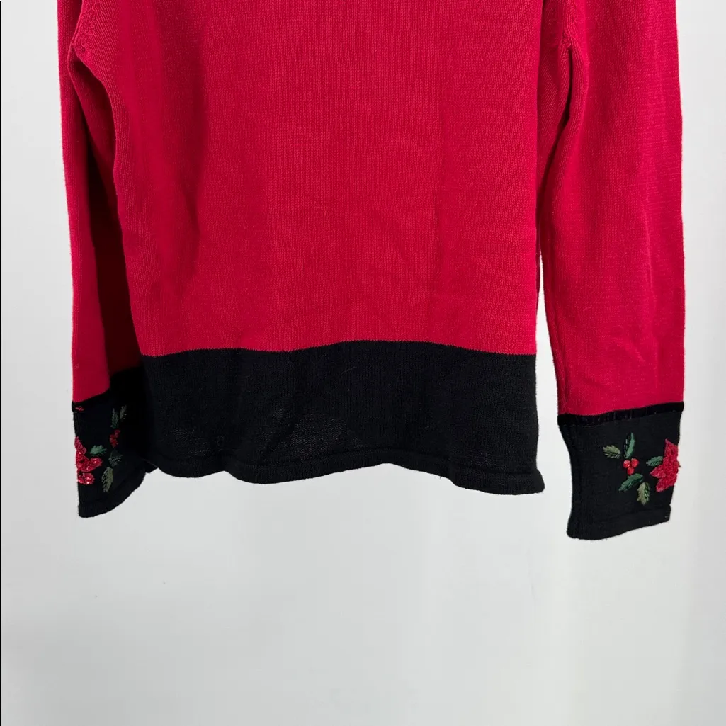 Tiara International Christmas Collection Red Women's zip front Cardigan beaded - Image 4