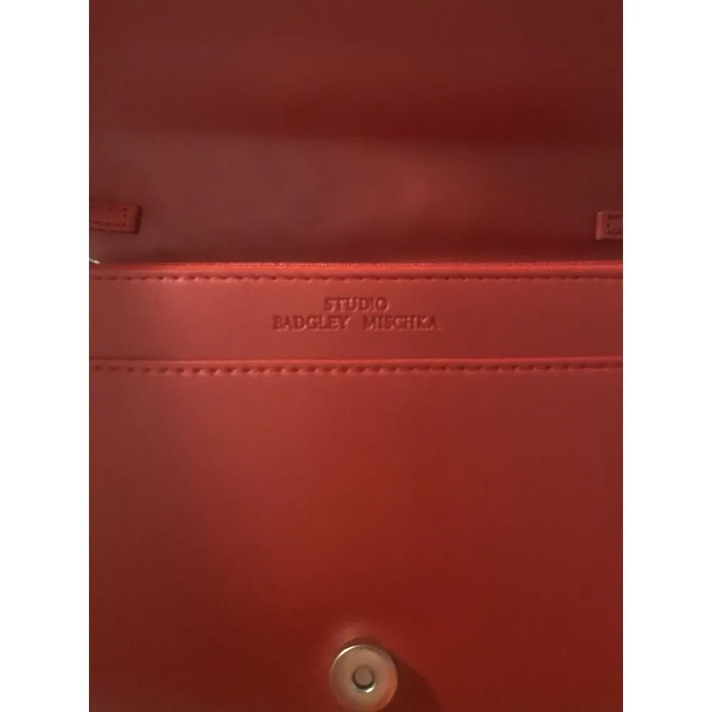 NEW Studio Badgley Mischka Crossbody Purse Red Silver Rope Chain Vegan Leather‎ - Image 4