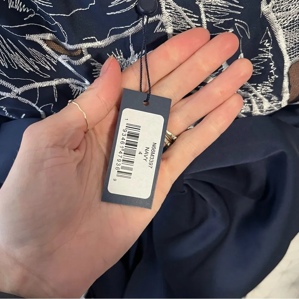 Marchesa Notte Navy Bow Back Lace Strapless Midi Dress Blue Size 4 - Image 9