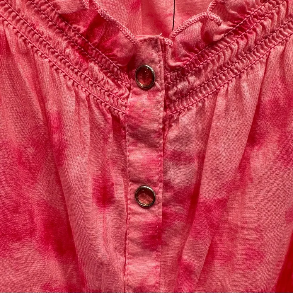 Nine West Shelby Prairie Blouse in Mystic Magenta Hot Pink Tie Dye 100% Cotton - Image 6