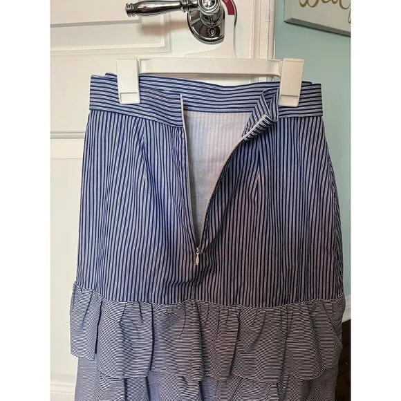 Parker Womens Lambert‎ Bow-Tie Striped Poplin Skirt 4 Blue White Ruffle Cotton - Image 5