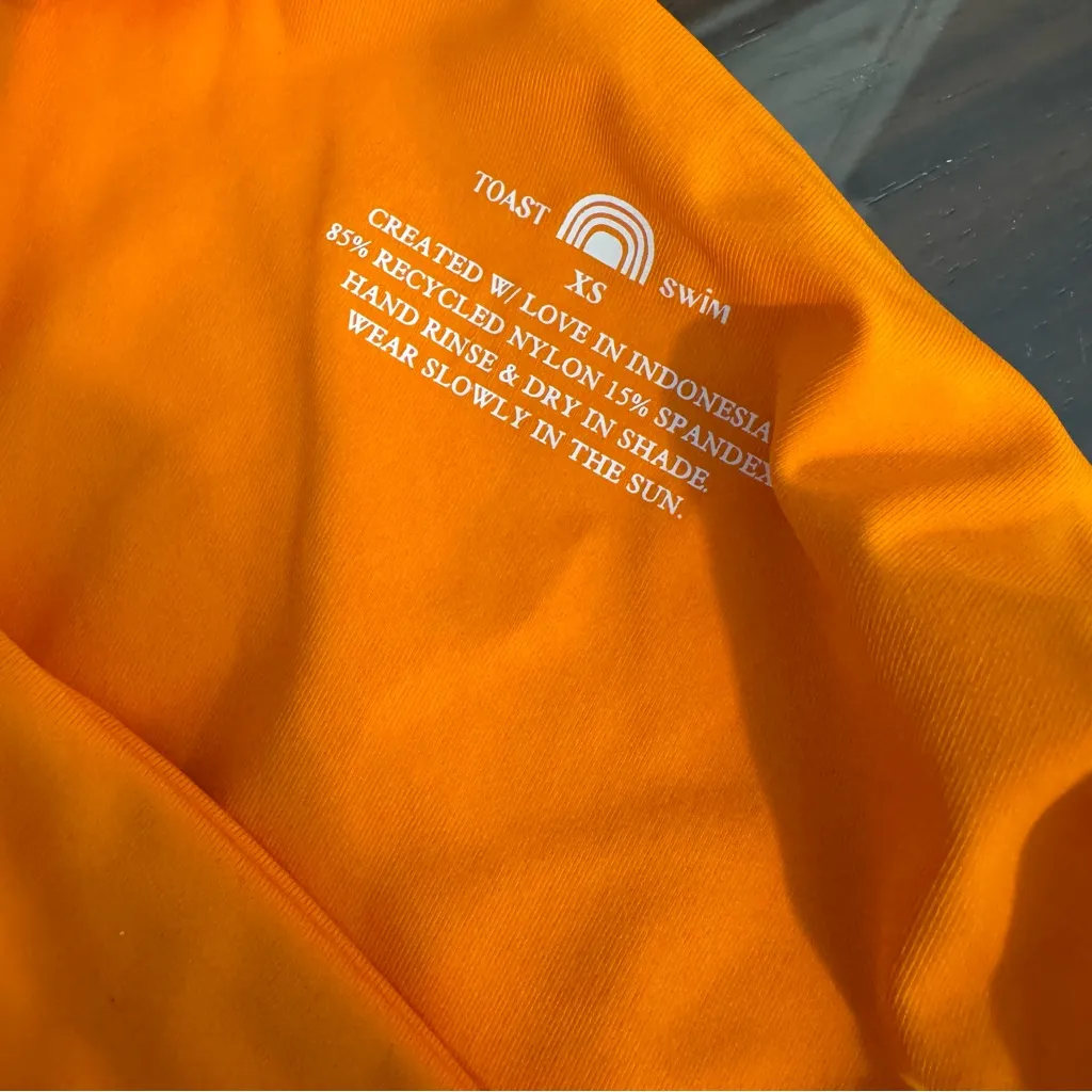 NWT Free People x Toast Bikini Set Bandeau Top Stitch Bottom Tiger Orange XS - Image 7