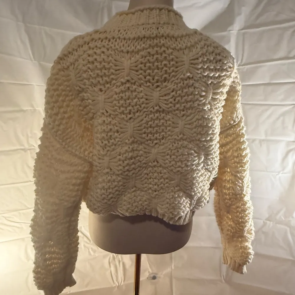 Zara Cream Chunky Knit Crew Neck Sweater - Image 3