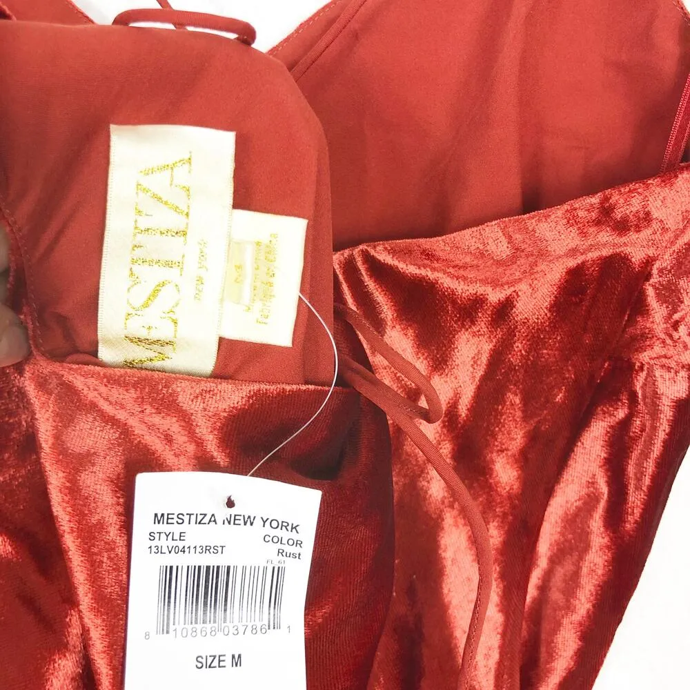 Mestiza New York Mara Red Rust Velvet Slip Open Back Cross Strap Gown Medium - Image 6