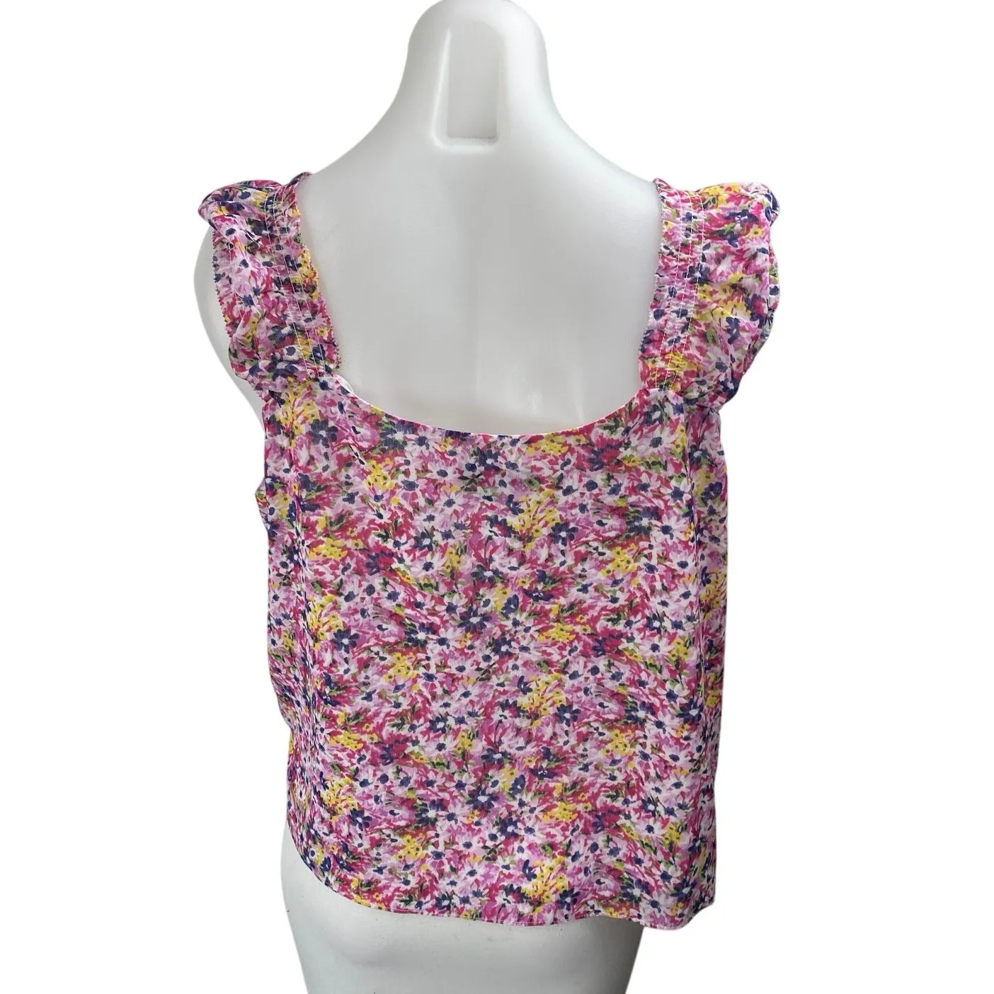 J.Crew Women's Pink Floral Cap Sleeve Chiffon V - Image 2