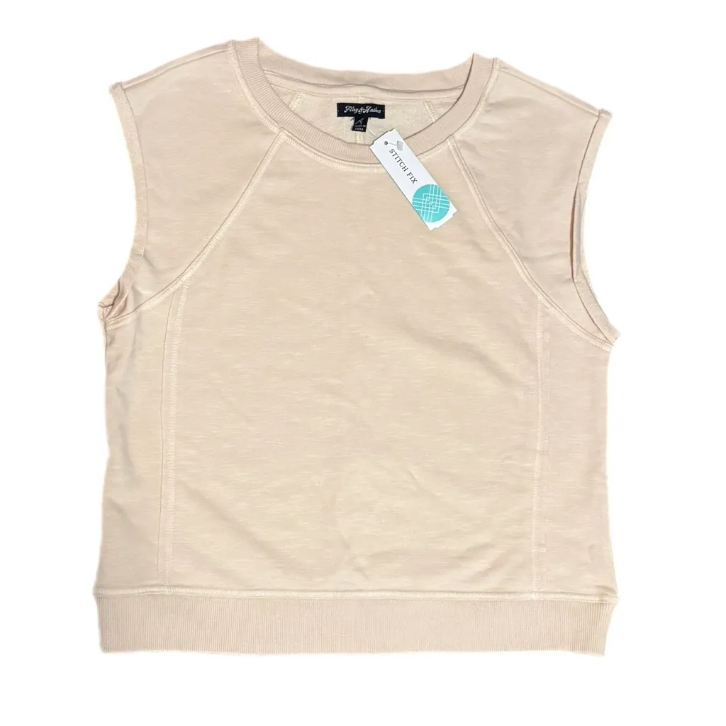 FLAG & ANTHEM Stitch Fix NORA FRENCH TERRY Top Cream Shirt Sweatshirt Sz Small - Image 5