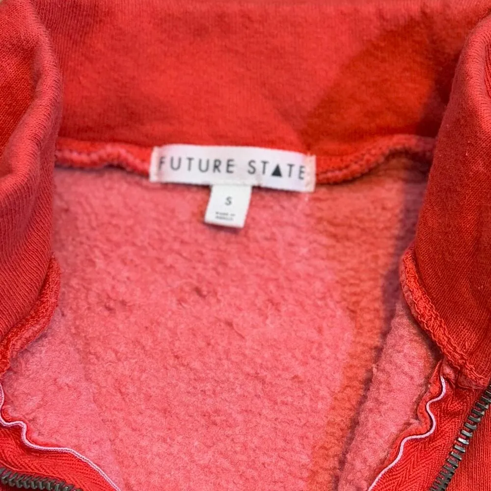 Future State Women’s Small Red Skull Fire Zip Long Sleeve Pullover Sweater Retro - Image 7