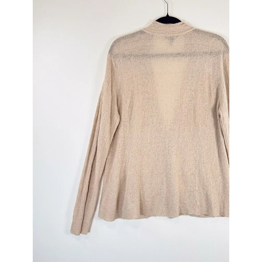 Eileen Fisher Womens Cardigan Beige Organic Linen Knit Long Sleeve Sweater Large - Image 8