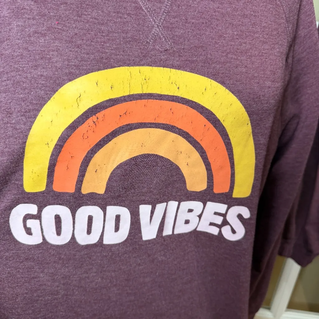 Good Vibes Maroon Sweatsuit Crewneck & Jogger Pants Set Size XL Red - Image 4