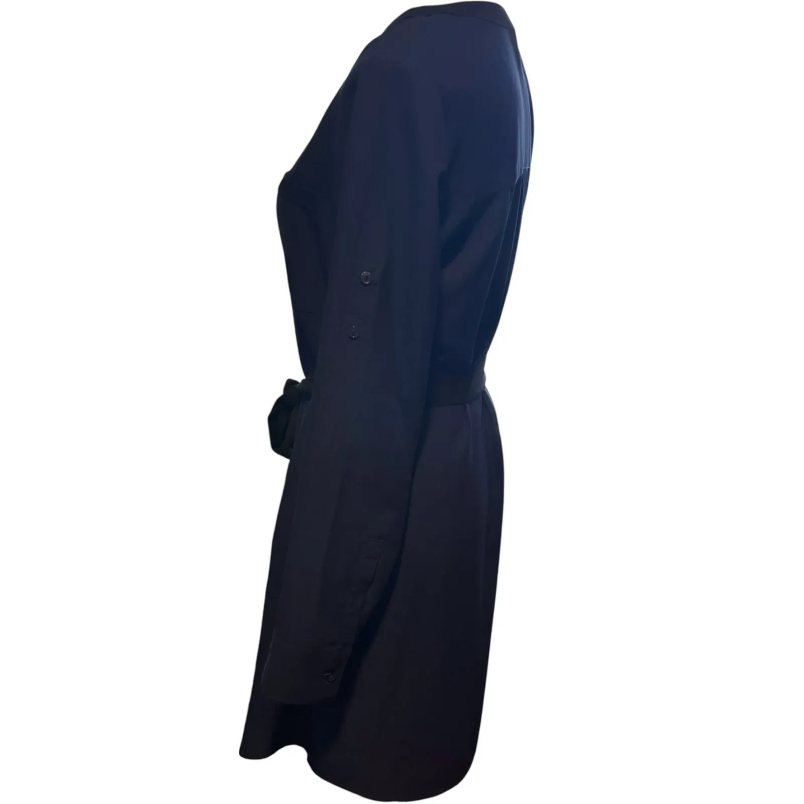 Express Sz S Roll Up Sleeve Dress Black Trim‎ Ribbon Belt Navy Business Casual - Image 4