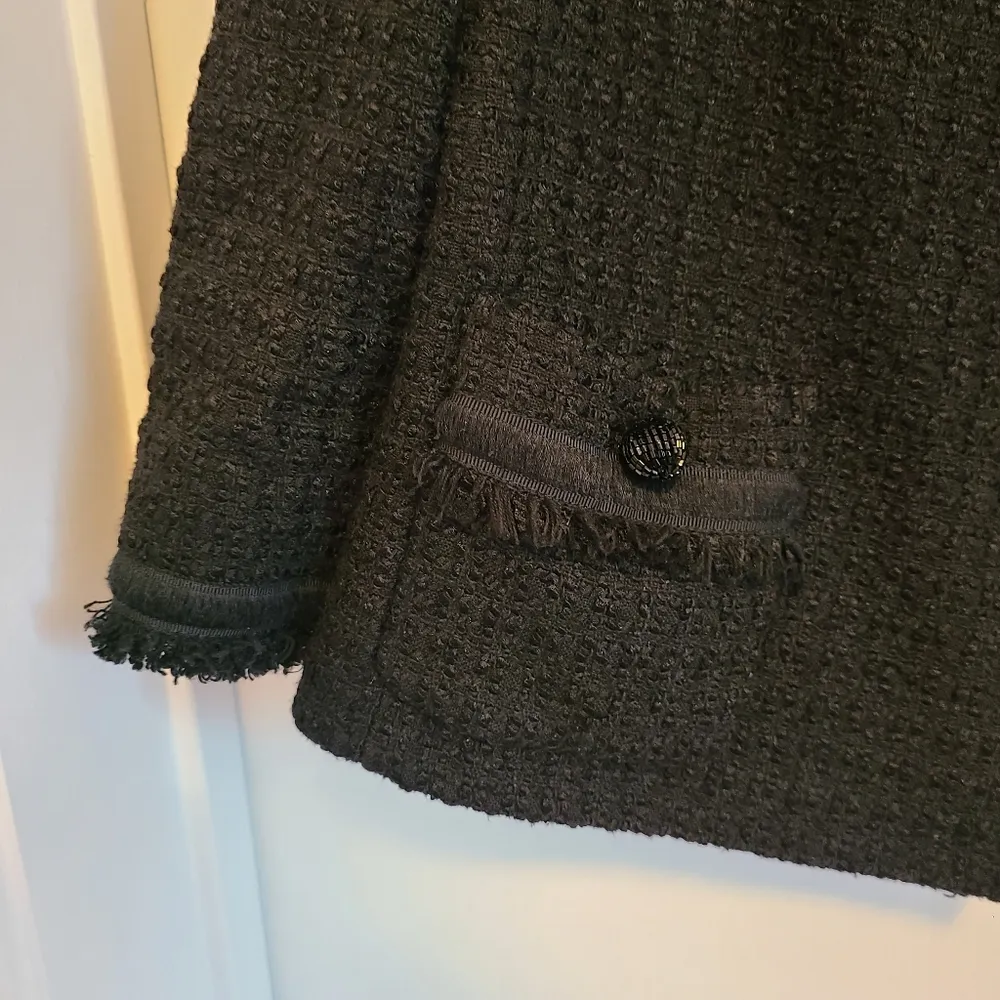 Talbots Women's Blazer Size 10P Petite Black Tweed Woven Cotton Blend - Image 2