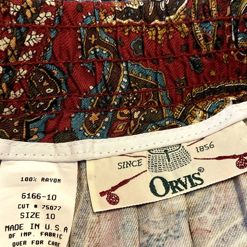 Vintage Orvis Maxi Skirt Pleated USA Whimsigoth Paisley Elastic Waist Red 10 28" - Image 3