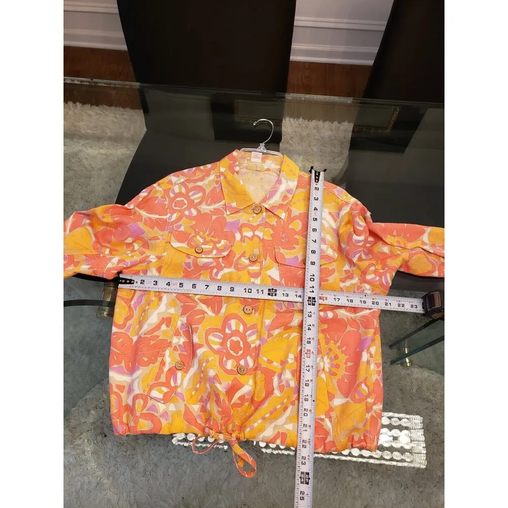 Ruby Rd. Women's Multicolor Floral Linen Long Sleeve Button Front Jacket Size 14 - Image 10